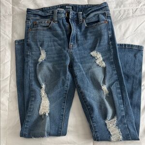 Aeropostale Women's Ripped Blue High Rise Skinny Jeans | Jegging